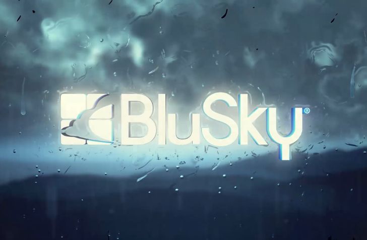 BluSky logo over rainy background