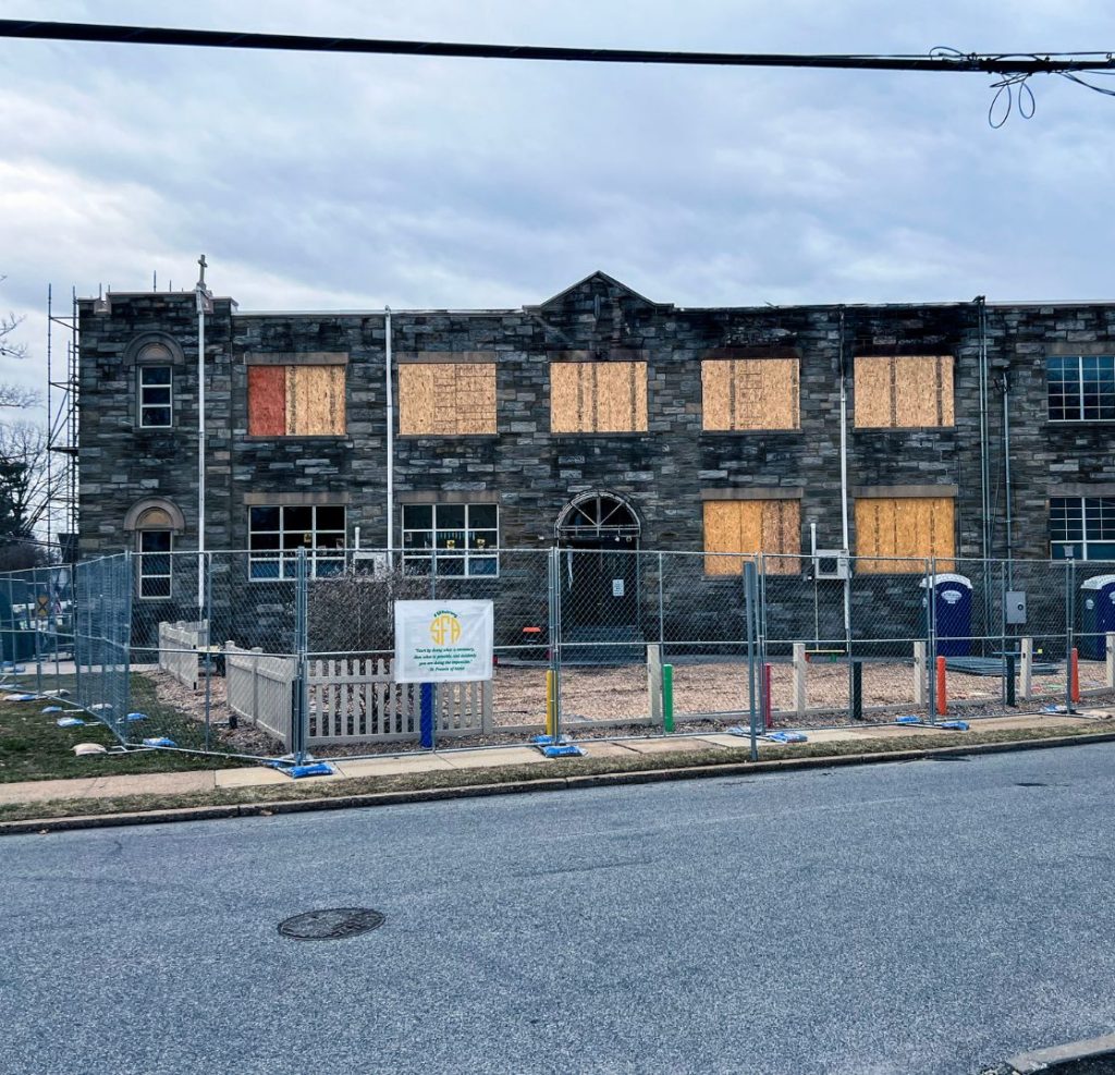 boarded up school