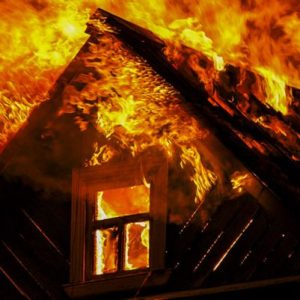 fire burning house