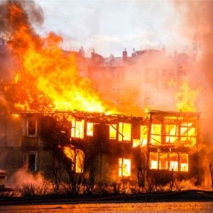 fire blazing over commercial property