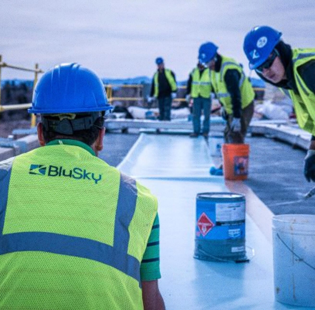 BluSky team on commercial roofing job site
