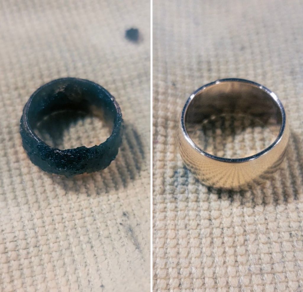 before and after comparison of ring that was in fire damage