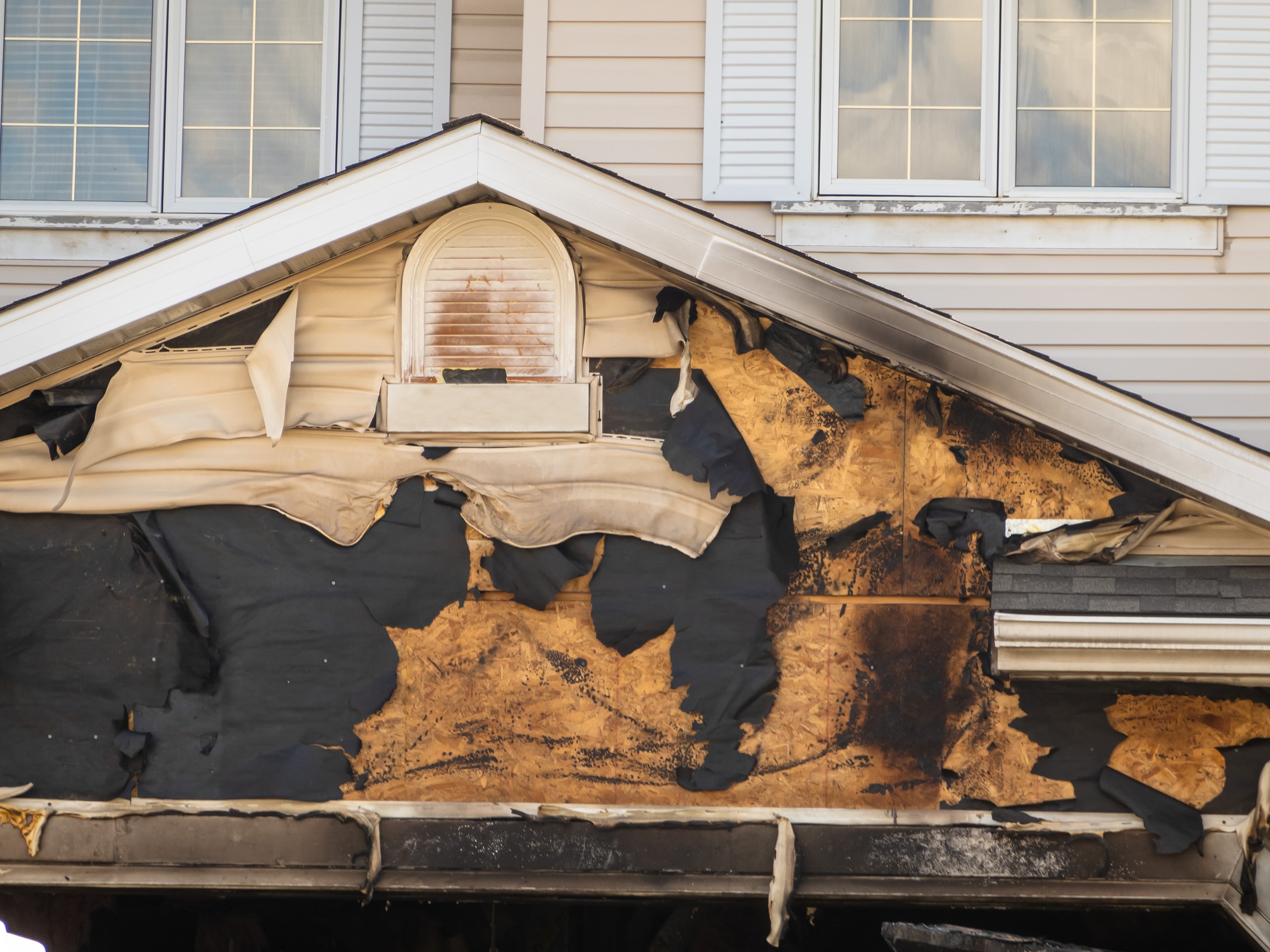 close-up of a residential house after catching fire