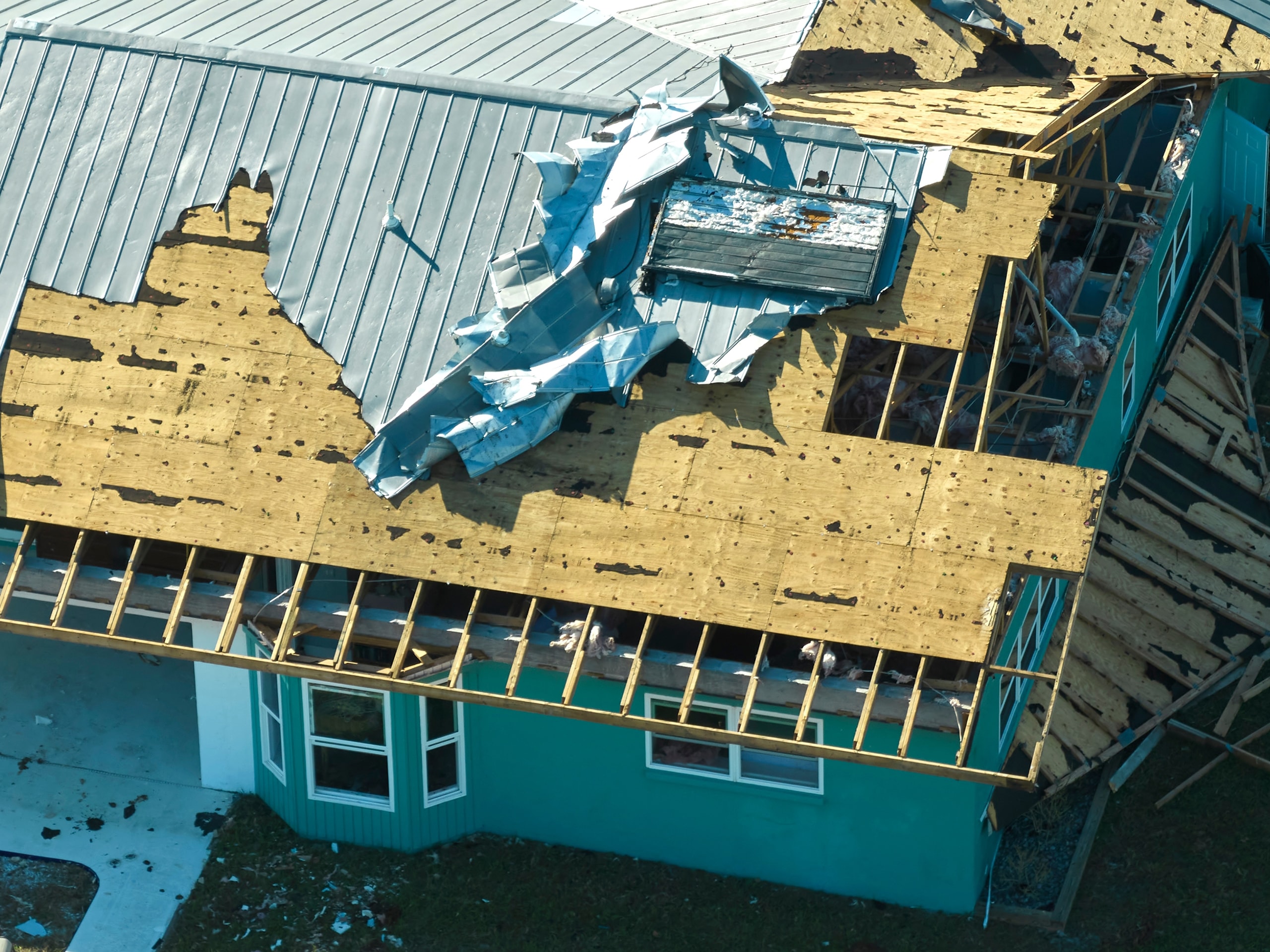aerial view of residential storm damage